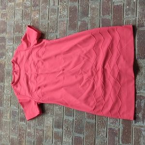 Vintage 1960s Lady Laura Coral Pink Plus Size Shift Dress with Zig Zag Pintucks